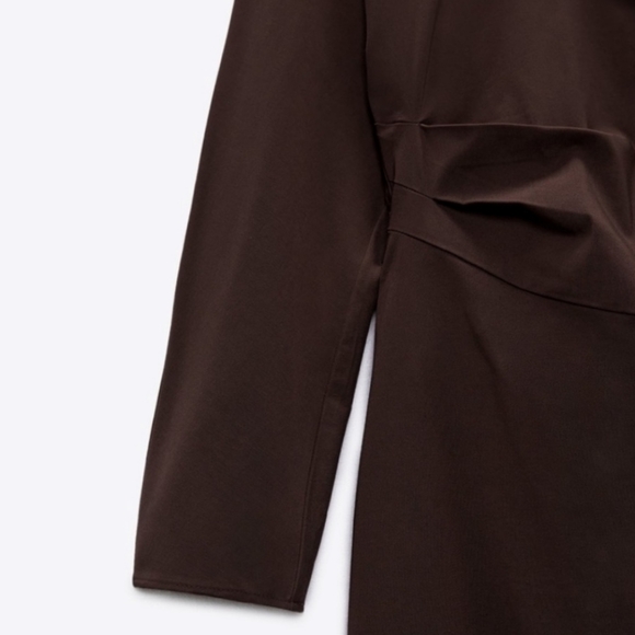 NWT Zara Ruched Brown Midi Dress - Picture 9 of 9